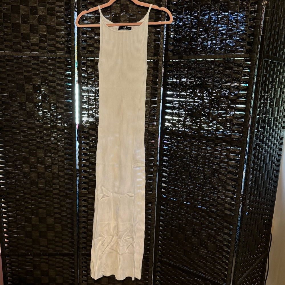 Mango Cream Ribbed Maxi Tank Dress — Slim Fit